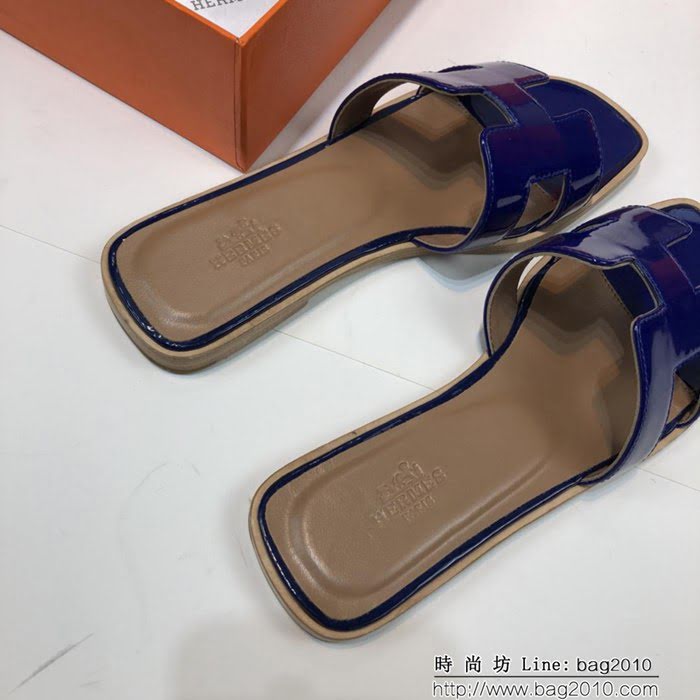 HERMES愛馬仕 頂級品質 2018漆皮系列 貴婦拖鞋 休閒百搭款 真皮底女拖鞋  dsX1414